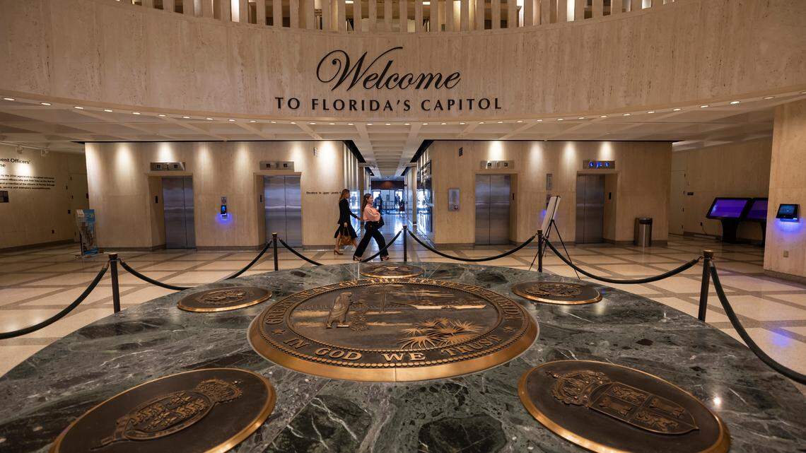 A view inside the Florida Capitol’s rotunda near the main entrance on Monday, March 3, 2025, in Tallahassee, Fla.