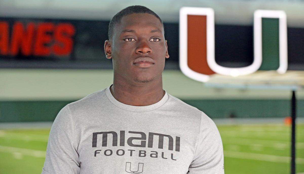 Miami Hurricanes Wesley Bissainthe (31) is photographed after football practice at the University of Miami in Coral Gables, Florida on Tuesday, April 12, 2022.