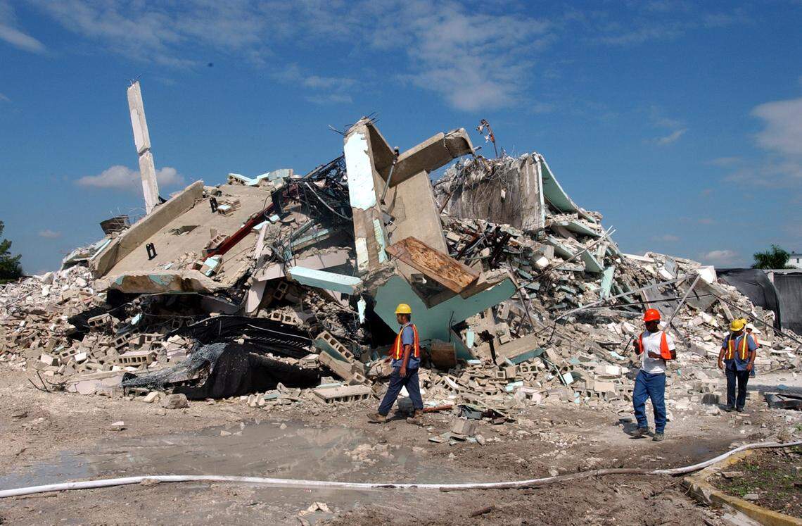 In 2002, the imploded remains of the former Harbor Spa building at 7914 East Dr. in North Bay Village, demolished to make way for a new development of townhouses and high-rises.