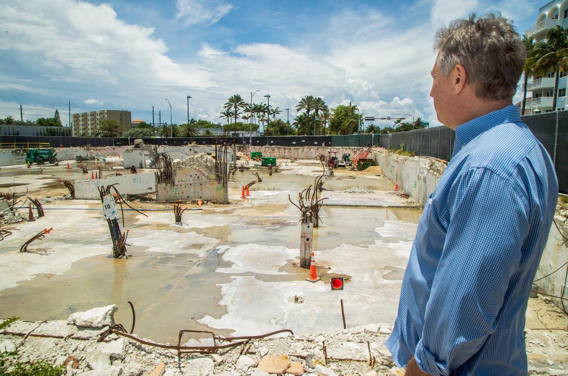 Attorney Michael I. Goldberg, a South Florida lawyer playing a pivotal role in the Champlain Towers South lawsuits, stands in the parking deck, all that remains of the collapsed Surfside condo.