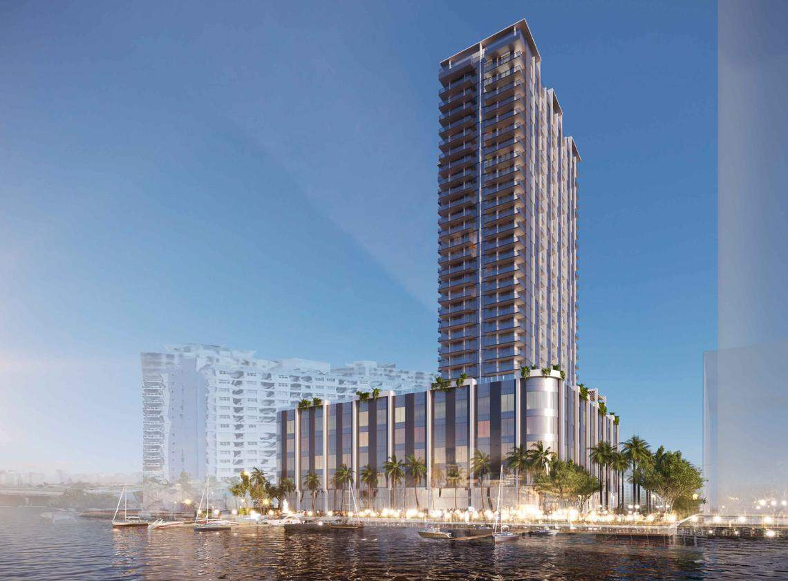 Jesta Group plans to redevelop the Best Western hotel and Shuckers Bar & Grill into a 30-story tower apartments and hotel rooms. This is a rendering of the approved development plans.