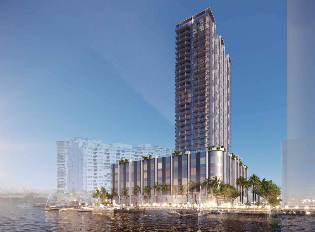 Jesta Group plans to redevelop the existing Best Western hotel and home of Shuckers Bar & Grill into a 30-story tower with a 250-key hotel and 345 apartments.