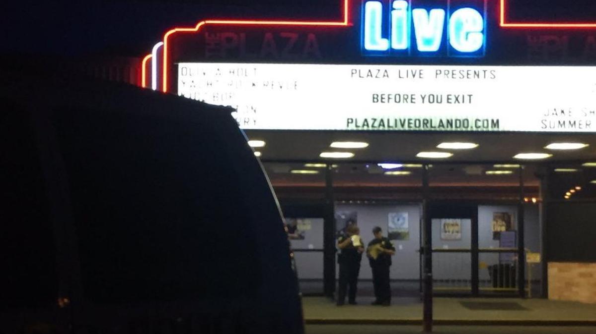 The scene outside the Plaza Live venue in Orlando Friday night where singer Christina Grimmie was shot following a concert.