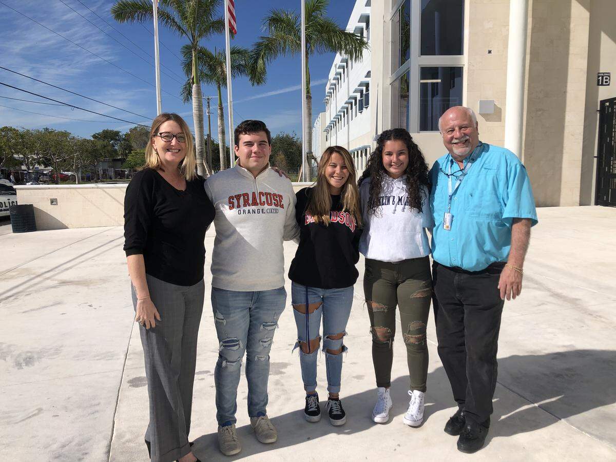 Mariano Gama (Syracuse), Marissa Meyers (Davidson), and Fiorella Comparini (Franklin and Marshall) received tuition free scholarships from the Posse Foundation. Joining them are Principal Victoria Dobbs and CAP Counselor Harry Nerenberg.