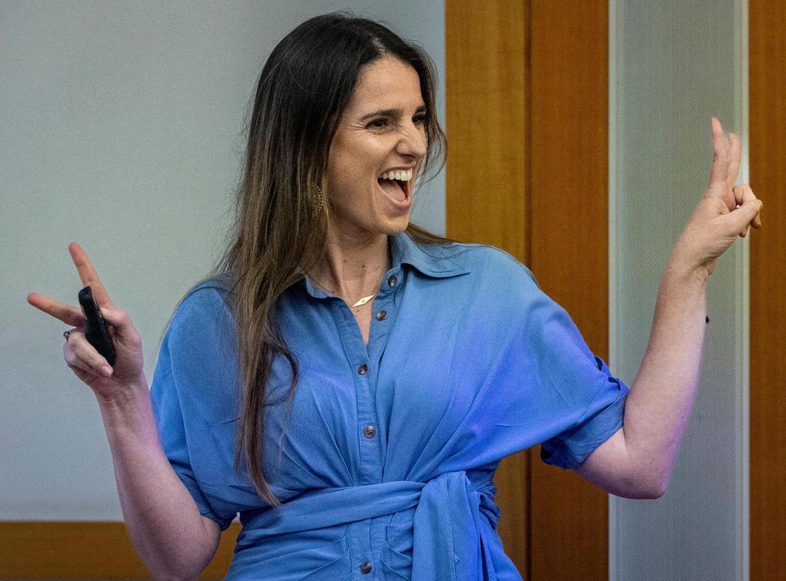 Nala’s Ximena Paul gestures before the start of her business presentation at the Miami Herald’s annual Startup Pitch Competition. Nala won second place in the community track at the live pitchathon Friday, March 24, at Florida International University.