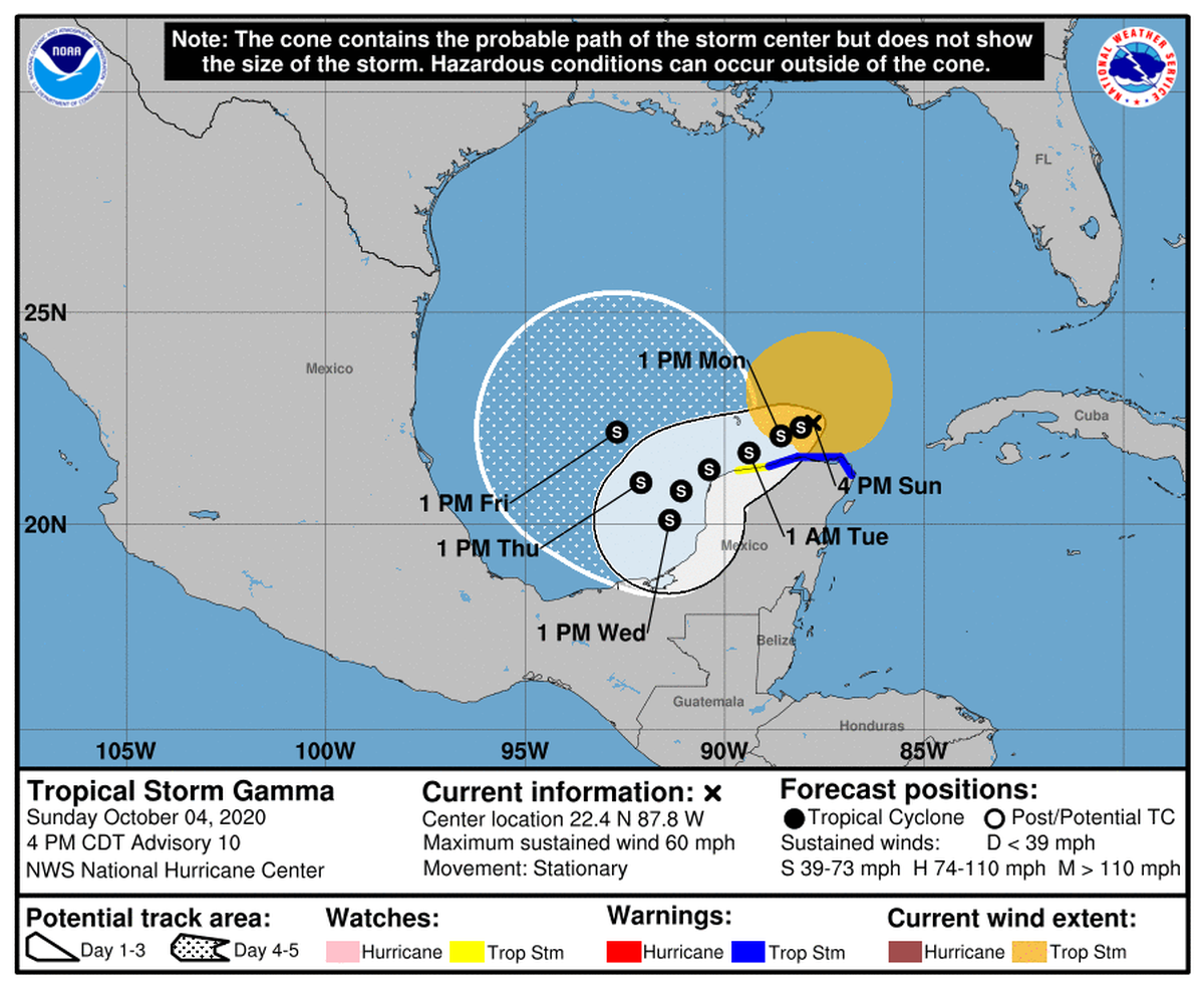 Tropical Storm Gamma 5 p.m. advisory