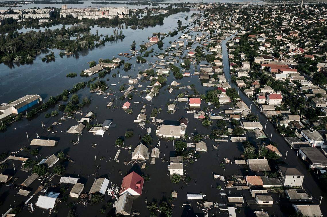 Streets in Kherson flooded on Wednesday, June 7, after the Kakhovka Dam collapsed.