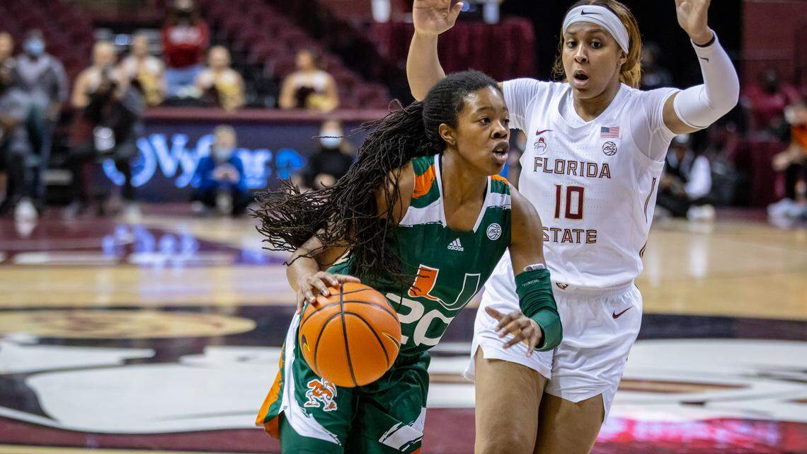 Kelsey Marshall scored 21 points and had five three pointers to lead the University of Miami to a 59-52 win over Florida State in Tallahassee on Jan. 20, 2022.