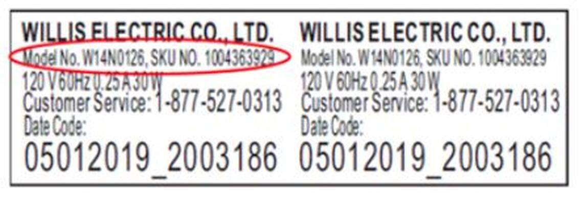 The label on the tree’s cord has the model number.