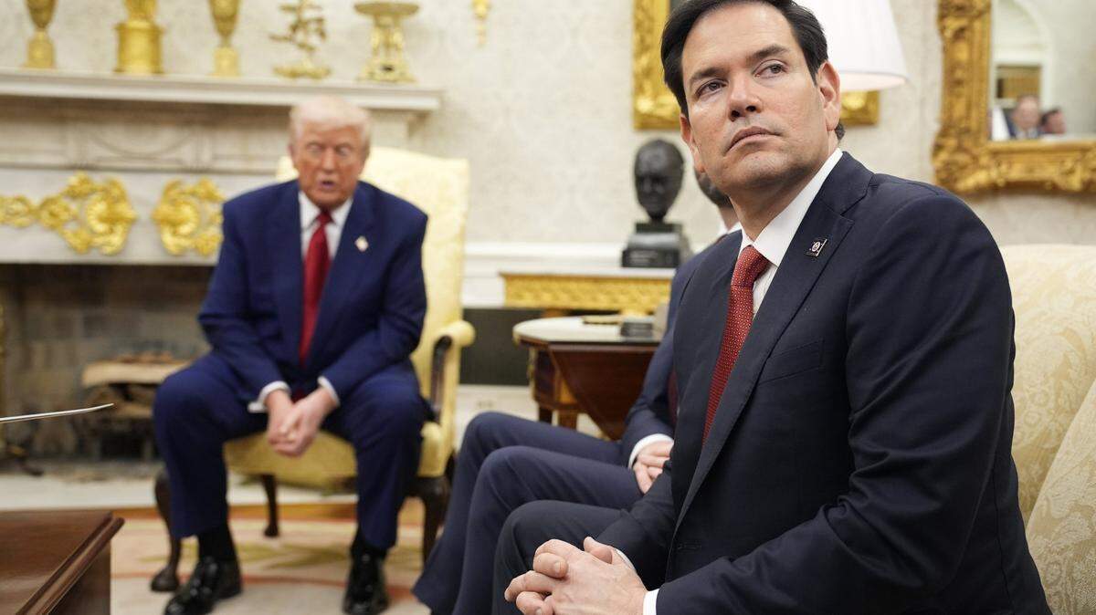 Secretary of State Marco Rubio, right, attends a meeting between President Donald Trump and Prime Minister Benjamin Netanyahu of Israel in the Oval Office of the White House in Washington, D.C., on April 7.  Rubio has since taken on the role of national security adviser. 
