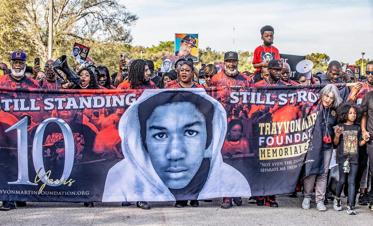 Trayvon Martin’s family including from left center) his brother Jahvaris Fulton, mother Sybrina Fulton and father Tracy Martin were joined by hundreds of people during their Annual Peace Walk and Peace Talk at the Ives Estate Park, in Miami Gardens to remember and to celebrate Trayvon’s birthday 10 years after his death. Local elected officials and artists attended including actor Jamie Foxx, on February 05, 2022,