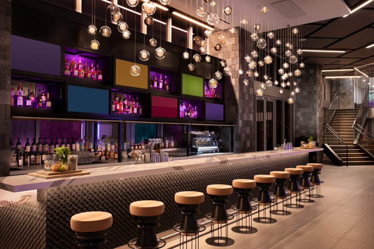 The bar at Vela, the new ground-floor restaurant at Yotel Miami.