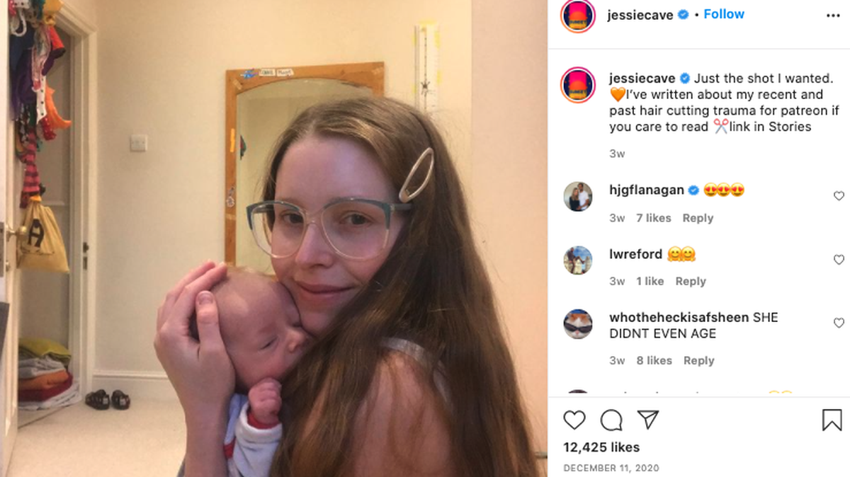 Jessie Cave said Tuesday her newborn son has been hospitalized with COVID-19.