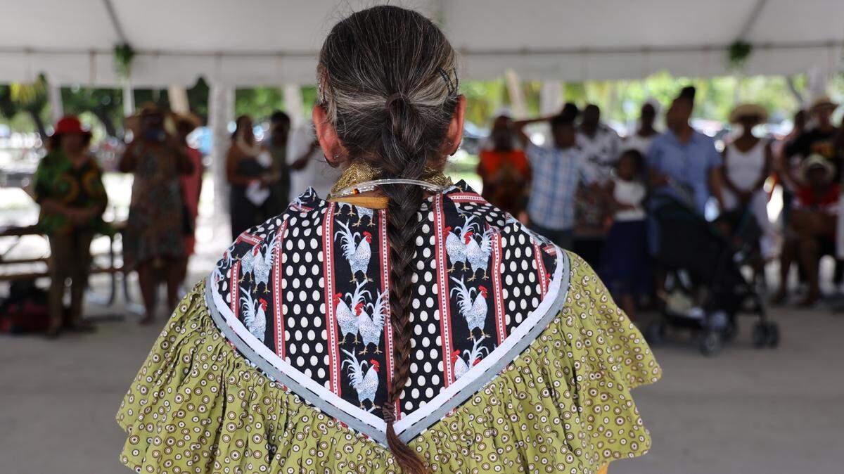 In 2019, Betty Osceola recites the opening prayer in Miccosukee language as South Miami-Dade NAACP presented the “Year of the Return: Remembering 400 Years of Africans in America with prayers, healing circle, libations and song at historic Virginia Key Beach Park.