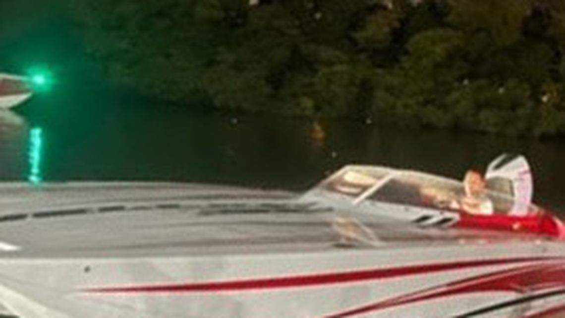 The Coast Guard released a photo of the 32-foot speed boat that was found near the Julia Tuttle Causeway Tuesday night, Nov. 9, 2021. The 36-year-old man driving the boat was reported missing.