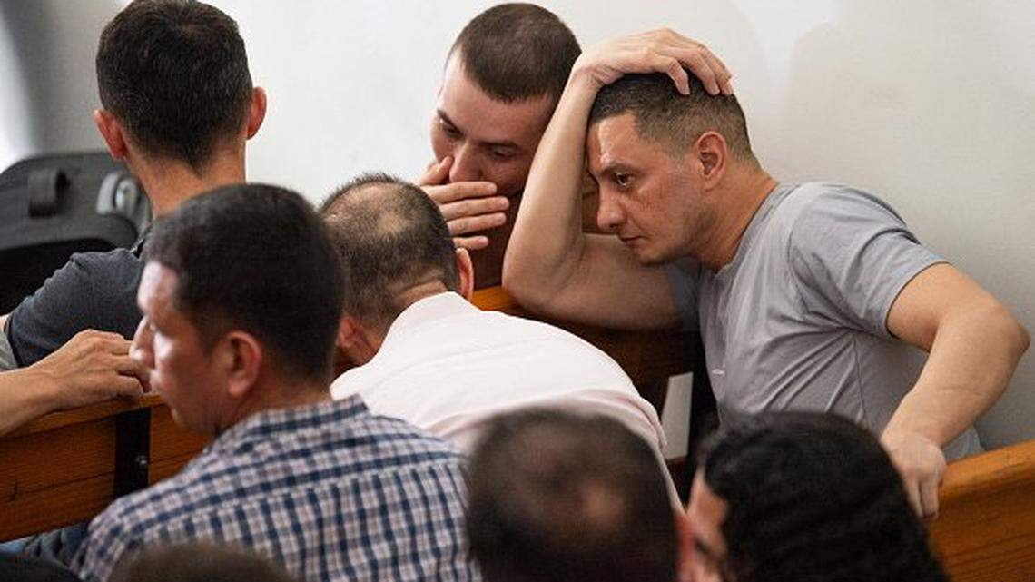 Colombian men accused of involvement in the assassination of former Haitian President Jovenel Moise, attend a hearing at the Court of Appeals in Port-au-Prince, Haiti, on June 9, 2025. Haitian president Jovenel Moise was assassinated on July 7, 2021 in his Port-au-Prince residence. (Photo by Clarens SIFFROY / AFP) (Photo by CLARENS SIFFROY/AFP via Getty Images)