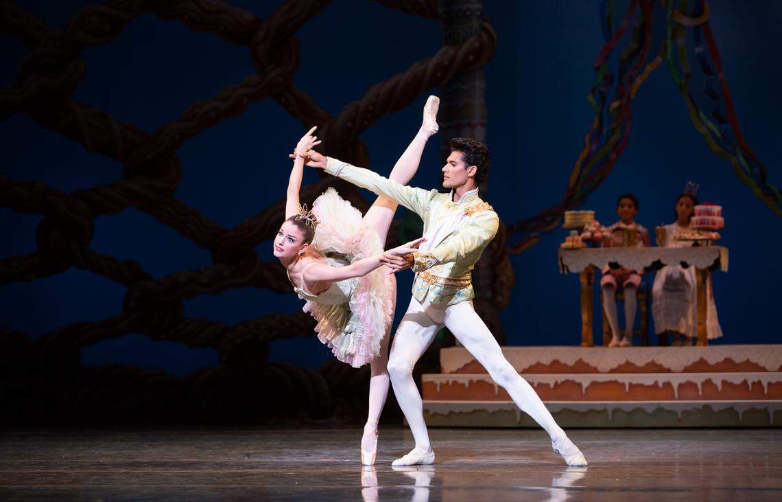 Former MCB principal Renan Cerdeiro, right, has been a long-time dance partner of Jennifer Lauren’s in many memorable ballets shown here in a previous production of George Balanchine’s “The Nutcracker.”