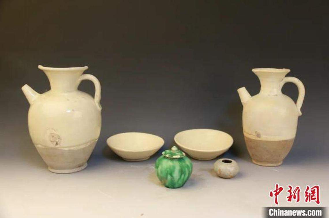 Yellow and white-glazed pottery uneathed from the tombs.