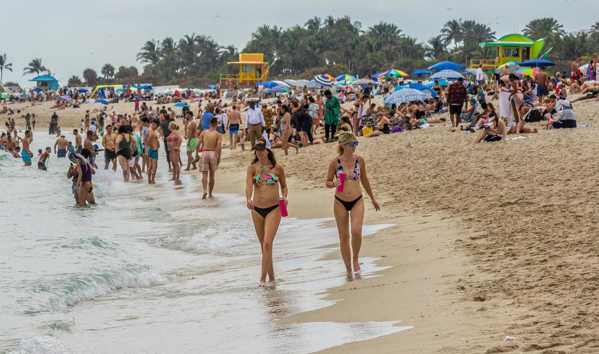 The crowds on South Beach on Sunday weren’t as large as in springs breaks over the past few years - at least so far.