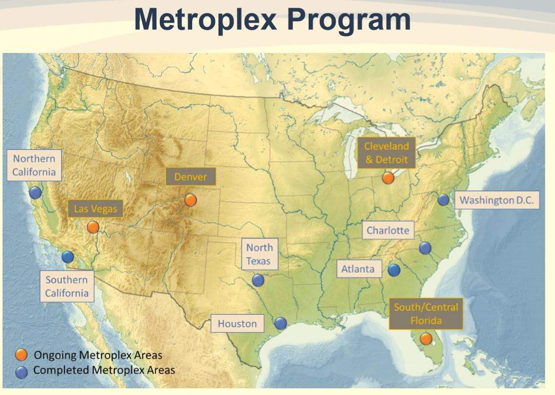 In planning NextGen’s rollout, the federal agency identified 11 major airspaces it calls metroplexes where one or more commercial airports serve at least one major city. In the South-Central Florida metroplex, NextGen would affect 21 airports — 9 of them in South Florida.