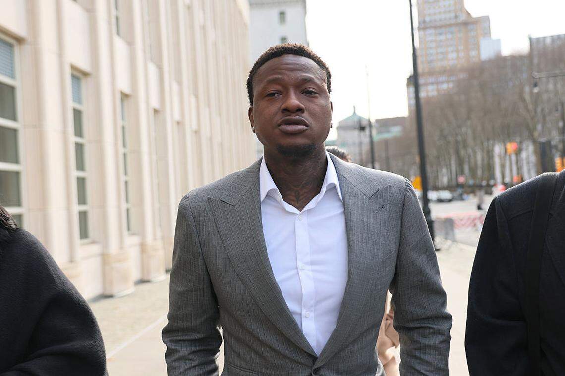 Miami Heat guard Terry Rozier arrives for an arraignment hearing at U.S. District Court for the Eastern District of New York on December 08, 2025 in New York City.