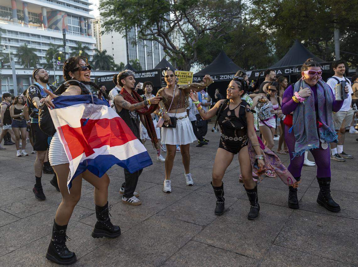 People dance as Steve Aoki performs during Ultra Music Festival’s 26th anniversary at Bayfront Park on Saturday, March 28, 2026, in downtown Miami, Fla.