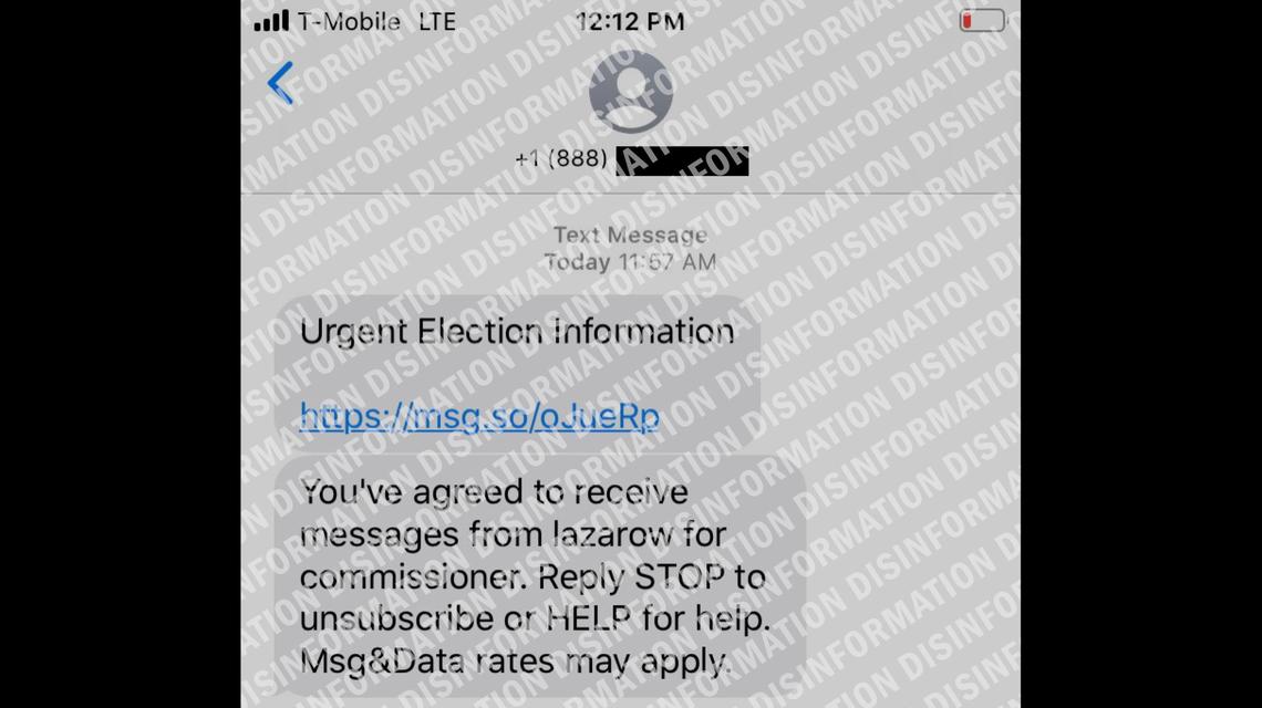 This text message links to an anonymous attack website against Hallandale Beach Commissioner Michele Lazarow.