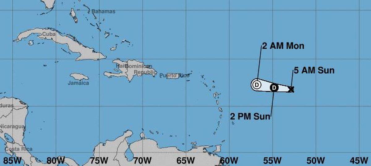 The projected track of the Tropical Depression 6, which isn’t expected to last past Monday.