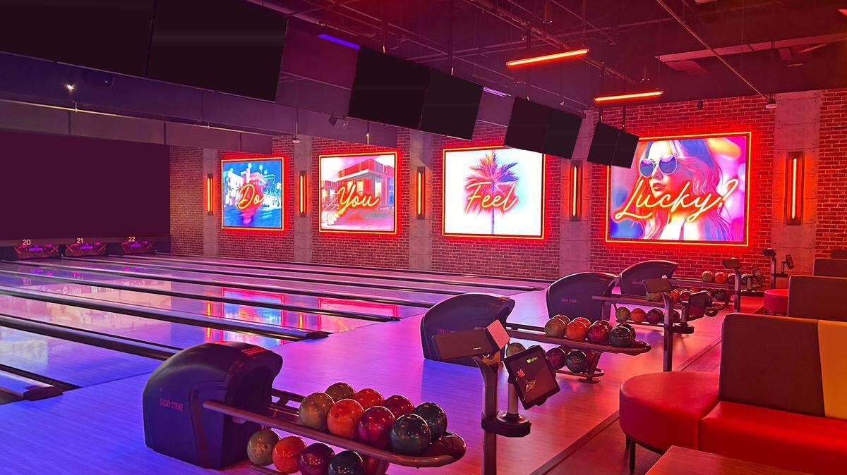 The new Lucky Strike, now open at Miami Worldcenter, features 28 bowling lanes, an arcade and a cocktail bar.