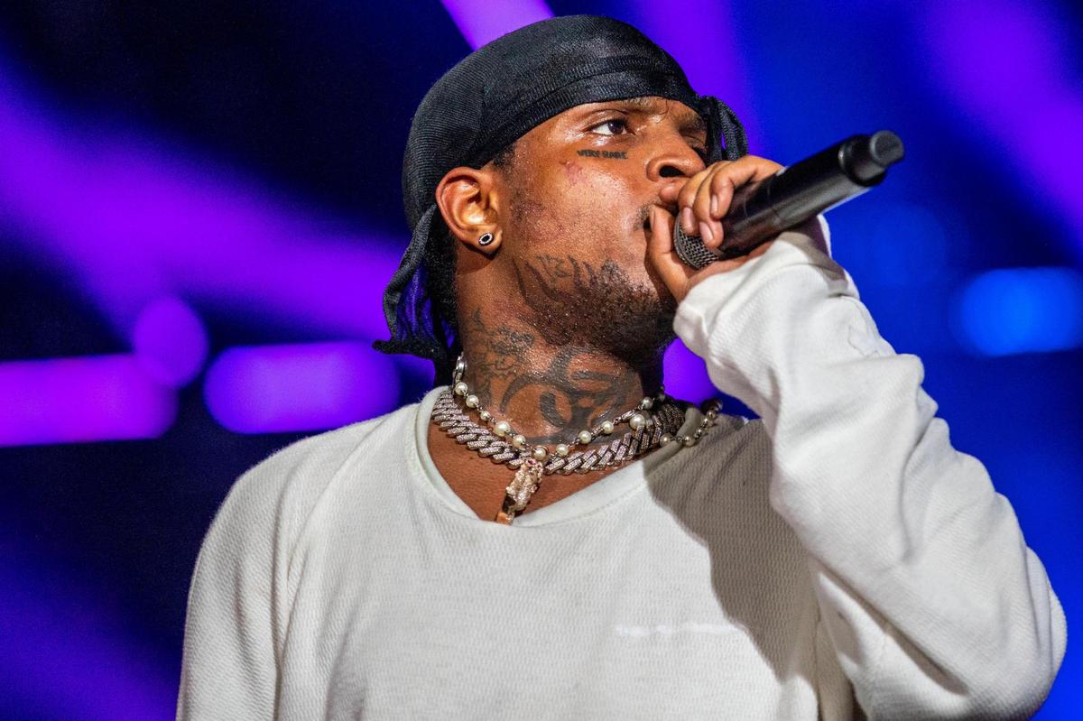 American rapper Ski Mask the Slump God performs on the Ciroc main stage during the second day of Rolling Loud Miami, an international hip-hop festival, at Hard Rock Stadium in Miami Gardens, Florida, on Saturday, July 23, 2022.