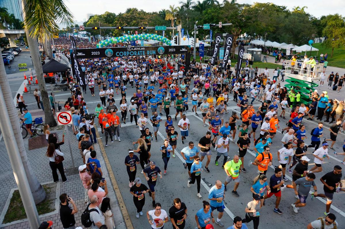 Over 14,000 runners participate on the Lexus Corporate Run in Downtown Miami on Thursday, April 27, 2023.