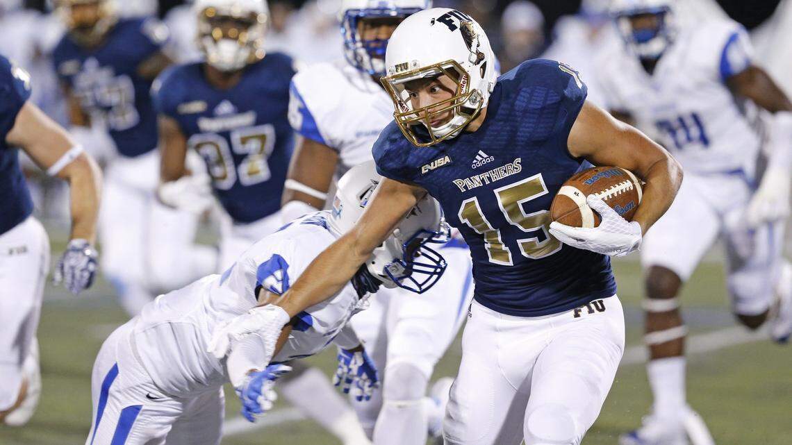 Panthers receiver Austin Maloney handles a kickoff return.