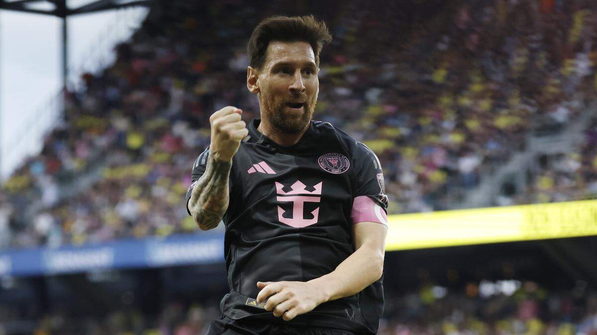 Lionel Messi #10 of Inter Miami CF celebrates after scoring the team's first goal during the MLS match between Nashville SC and Inter Miami CF at GEODIS Park on October 18, 2025 in Nashville, Tennessee. 