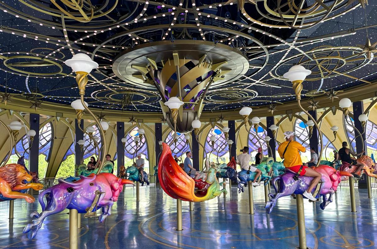 Constellation Carousel, a cosmos-themed take on the classic amusement park staple, is located within Celestial Park at Universal Epic Universe.