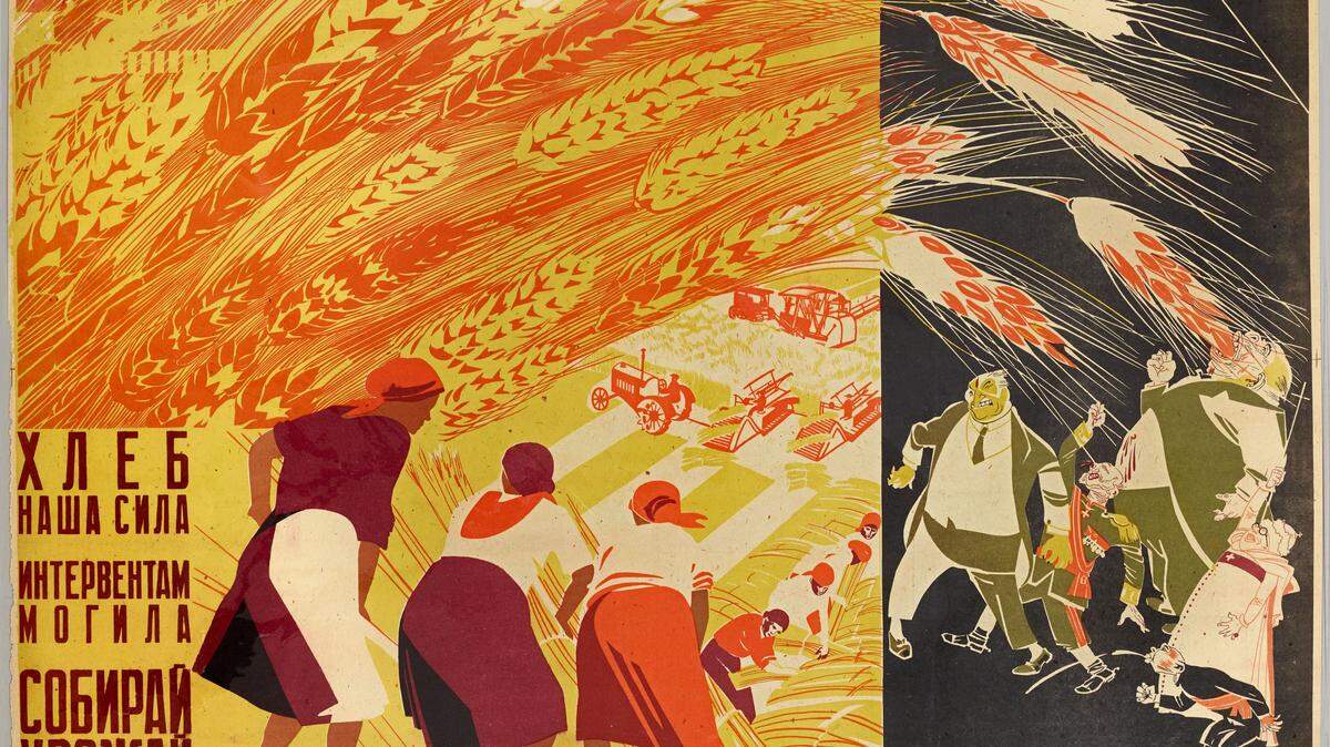 Dmitrii Moor’s 1931 ‘Gather the Harvest’ poster. From the Mitchell Wolfson Jr. Collection. Part of the exhibition “Constructing Revolution: Soviet Propaganda Posters Between the World Wars” at the Wolfsonian-FIU Museum through Aug. 12, 2018.