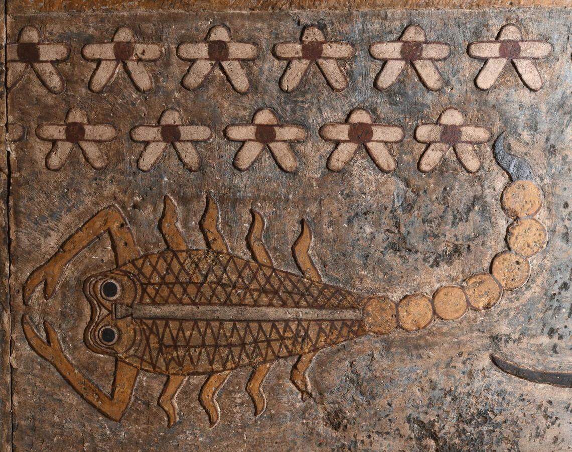 A scorpion symbol, representing the Scorpio sign, was found on the temple ceiling.