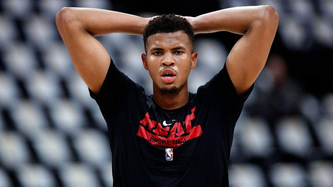 Miami Heat center Orlando Robinson (25) warms up before game two against the Denver Nuggets in the 2023 NBA Finals at Ball Arena.