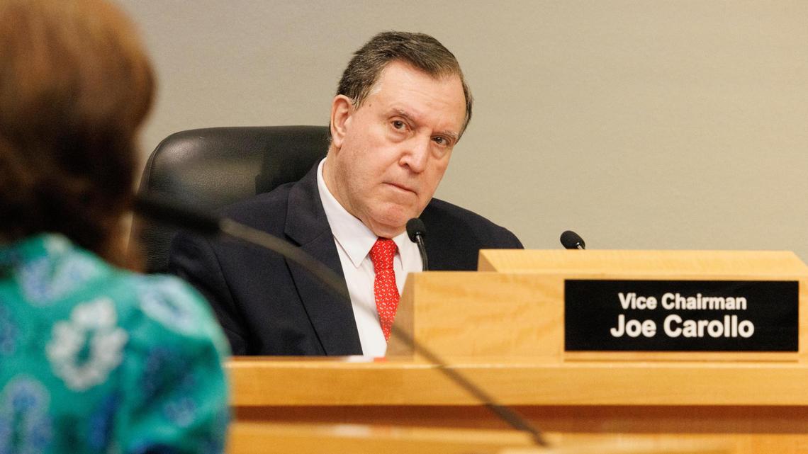 Vice Chairman Joe Carollo listens during the public comment period of a Miami City Commission meeting on Thursday, July 10, 2025, at Miami City Hall in Coconut Grove.