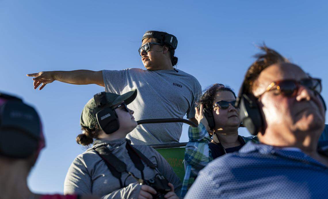 Tristan Tigertail, 36, an airboat operator with Tigertail Airboat Tours, gives a tour of the Florida Everglades on Tuesday, March 10, 2026. Florida is currently experiencing widespread drought, with conditions drier than usual for April.