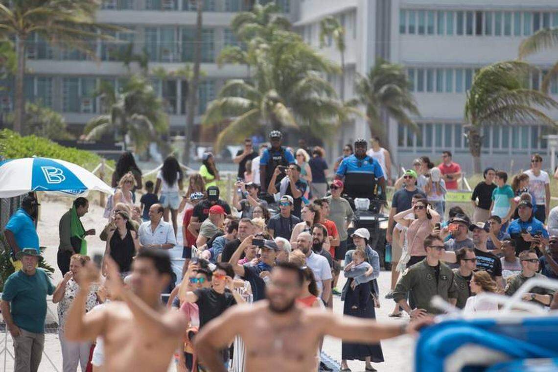 A crowd of people enjoys the Hyundai Air & Sea Show in Miami Beach on Sunday, May 27, 2018.