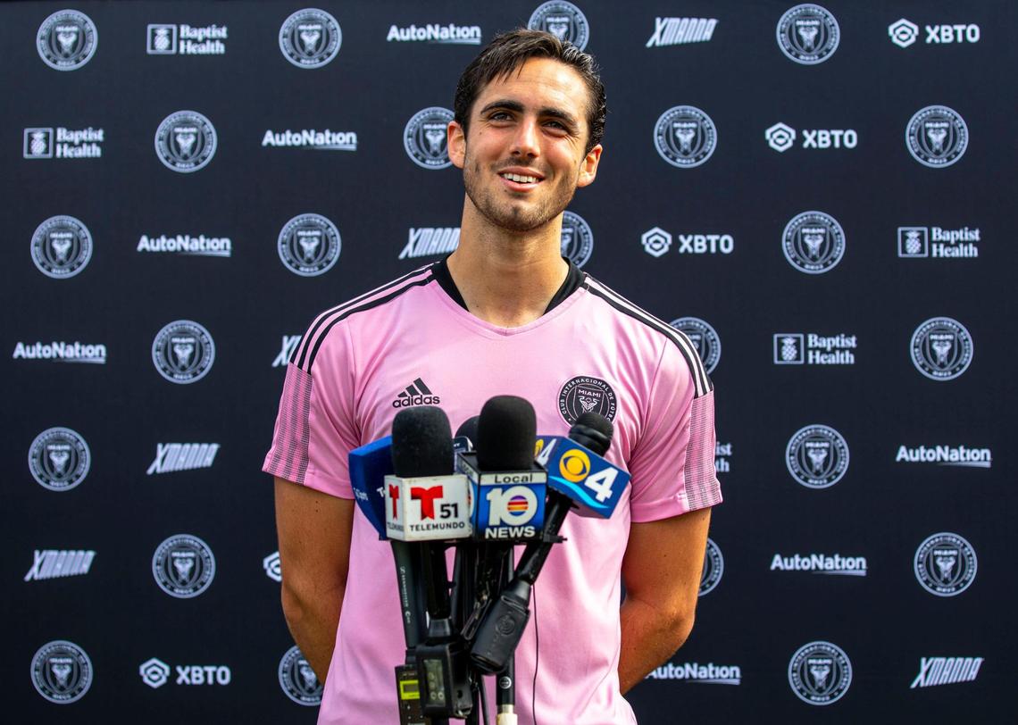 Inter Miami CF newly-signed Leonardo Campana, 21, speaks to the media following training camp at the 50,000-square-foot Inter Miami CF Training Center in Fort Lauderdale, Florida, on Thursday, January 20, 2022. Campana who was acquired from the English Premier League’s Wolverhampton Wanderers on loan, has been a key player for Ecuador’s youth and senior national teams.