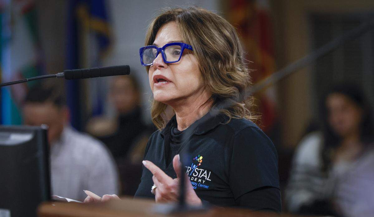 Crystal Premium Therapy Center and School Founder and President Maria Palacio speaks before the commission votes on development plans at 110 Phoenetia Ave at the site of the "Garden of Our Lord" and an ancient tree that is believed to be at least as the century old City of Coral Gables, Florida on Tuesday, February 10, 2026.