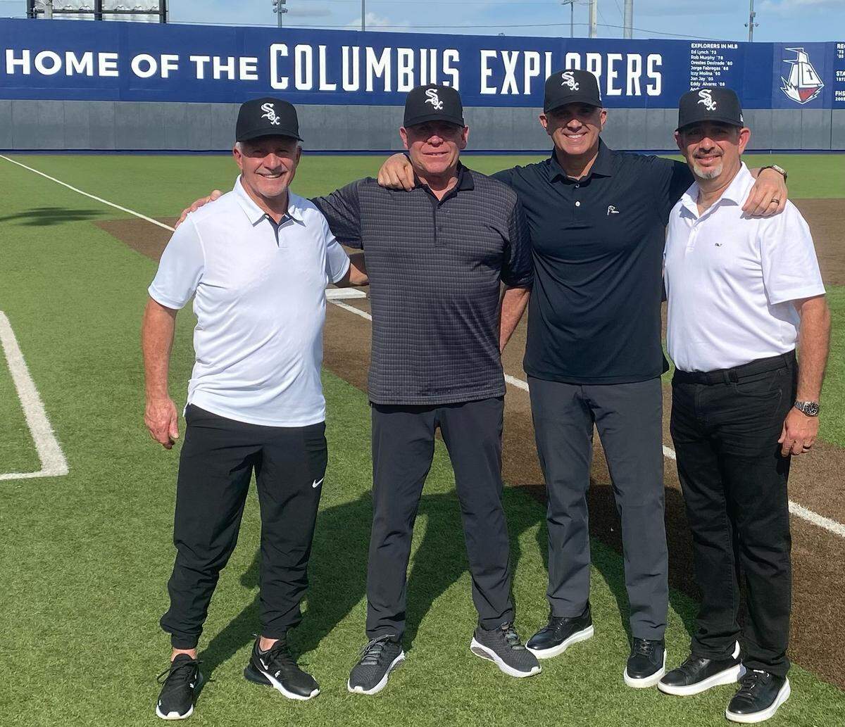 New Chicago White Sox coaches (from left to right) Eddie Rodriguez, Jose Castro, Pedro Grifol and Mike Tosar, seen here at Columbus, the alma mater of Grifol and Tosar. All four are from Miami, giving them the most ever on a Major League Baseball coaching staff.