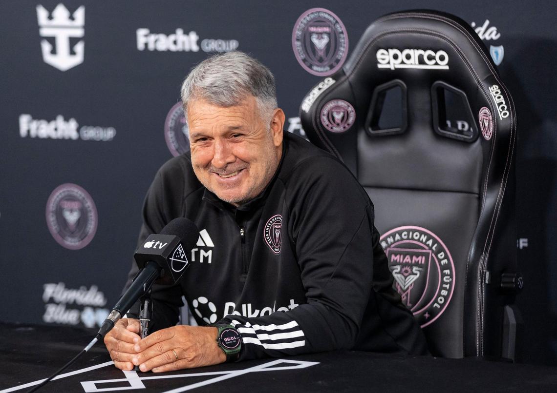 Tata Martino speaks after announcing that he is stepping down as head coach of Inter Miami during a press conference at Chase Stadium on Friday, Nov. 22, 2024, in Fort Lauderdale, Fla