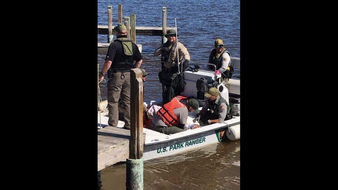 The 67-year-old kayaker was taken to the hospital.