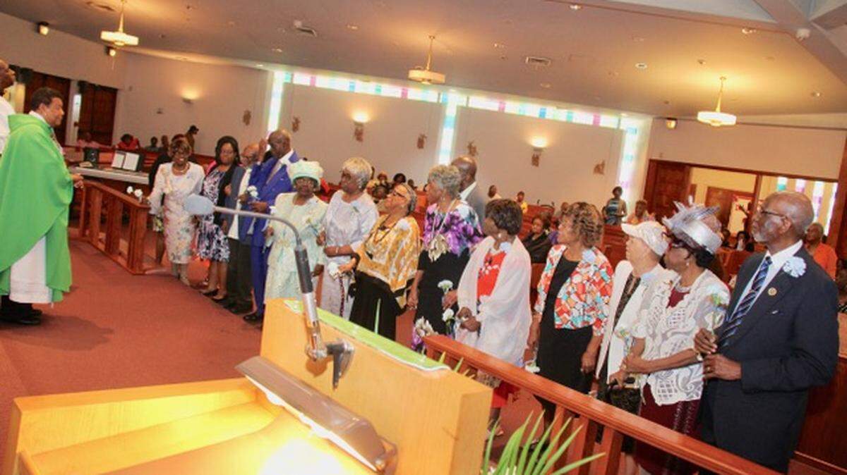 Members of the Class of ’49 of Booker T. Washington Junior Senior High School attend a 70th reunion service at the Church of the Incarnation, 1835 NW 54th St.
