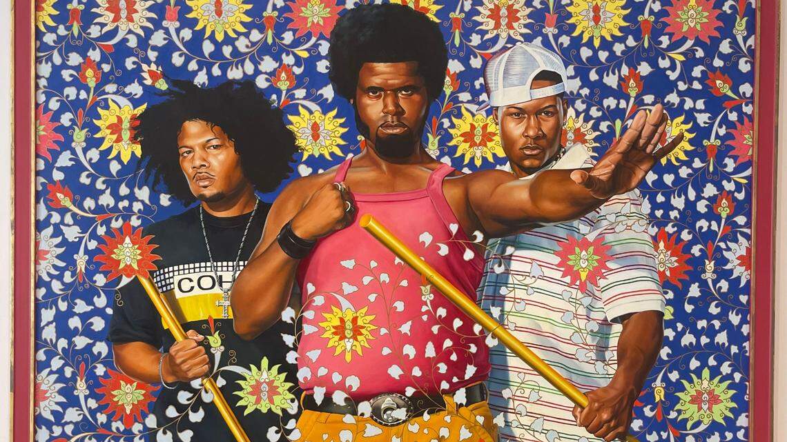 “Threefold Defense” by artist Kehinde Wiley is on view at the Lowe Art Museum at the University of Miami.