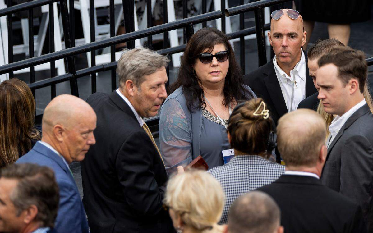Organizers oversold the tickets for the Florida governor’s swearing-in ceremony at the inauguration Tuesday, forcing some high-profile donors, such as Publix CEO Todd Jones, seen on the left in the light blue suit, to go without a seat at the event.