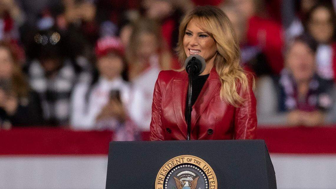 On Dec. 5, 2020, first lady Melania Trump speaks to a crowd of thousands at the Republican National Committee’s Victory Rally in Valdosta, Georgia.