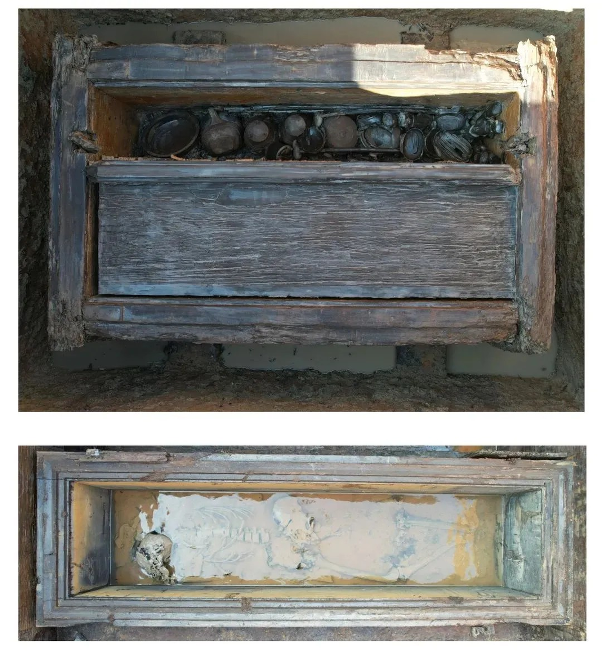 Tombs from the Warring States Period had wooden coffins inside, some of which contained human remains.